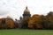 St. Isaac Cathedral, north-west elevation, view across Aleksandrovskiy Garden in autumn foliage, St. Petersburg, Russia