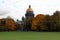 St. Isaac Cathedral, north-west elevation, view across Aleksandrovskiy Garden in autumn foliage, St. Petersburg, Russia