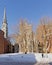 St. James United Church and tower of Saint Jacques , Montreal