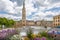 St John The Evangelist`s Church with flowers in the foreground in a deserted city centre due to Coronavirus lockdown in Bath, Some