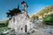 St John`s church and ancient courtyard,surrounded by beautiful rocky mountain scenery at sunset, Kotor,Montenegro