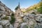 St John`s church,surrounded by beautiful rocky mountain scenery at sunset, Kotor,Montenegro