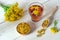 St. John`s wort tea and Hypericum flowers