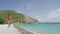 St. Kitts South Frigate Bay Beach - woman tourist in Caribbean