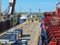 St. Lawrence Seaway, Canada - August 30, 2012: Big tankers ship oil passing through the river locks system. Sunny day landscape