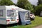 St Leonards, Hampshire, UK - May 30 2017: Caravan, awning and ca