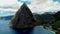 St Lucia Caribbean, Huge pitons drone view at Saint Lucia sugar beach St Lucia mountains