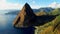 St Lucia Caribbean, Huge pitons drone view at Saint Lucia sugar beach St Lucia mountains