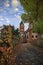 St. Lutwinus church and road with leaves in Mettlach