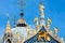 St Mark`s basilica or San Marco closeup, beautiful rooftop on sky background, Venice, Italy. Medieval cathedral is top landmark of