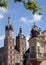 St. Mary`s Basilica Church of Our Lady Assumed into Heaven in Krakow on the Main Square and a part of Cloth Hall in the front