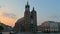 St. Mary`s Basilica in old Krakow, evening time lapse