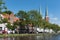 St. marys church and traditional houses on the trave, luÌˆbeck, germany