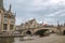 St Michael`s Bridge, churches and Gothic buildings in Ghent.