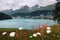St. Moritz with lake called St. Moritzsee and Swiss Alps in Engadin, Switzerland