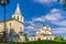 St. Nicholas Cathedral and Bell tower at Yaroslav`s Court in Velikiy Novgorod, Russia. Summer landscape and architectural landmar