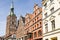 St. Nicholas  Church with old gabled houses. Stralsund,