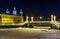 St. Nicholas naval Cathedral and night illumination of red guard bridge on the Griboyedov canal in winter in St