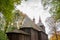 St. Nicholas in Polanka Wielka..Timber architecture with a log structure. The temple is covered with shingles and the facade is