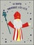 St. Nicolas day. Greeting card for the sinterclass. Holiday gifts in a red bag