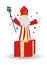 St. Nicolas day. Greeting card for the sinterclass. Holiday gifts in a red bag