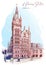 St. Pancras railway station, London, UK. Watercolor painted sketch