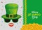 St patrick card with gold coins and hat with sunglass