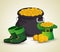 St patrick cauldron with gol coins and hat with boots