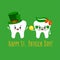 St Patrick cute teeth in leprechaun hat and in glasses with gold coin.