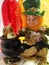 St Patrick\' day leprechaun, pot of gold, rainbow reflections