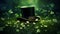 St. Patrick\\\'s day banner with green hat, gold coins and clover leaves.