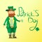 St. Patrick`s day. Calligraphic inscription. Fat cartoon character with a red beard