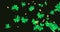 St. Patrick`s Day festive animation with clover leaves, gold coins and Leprechaun hat. Four-leafed and three-leafed clover.