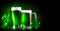 St. Patrick`s Day. Green beer pint over dark green background, decorated with shamrock leaves