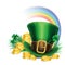 St. Patrick\'s Day green leprechaun hat with clover, gold coins