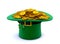 St. Patrick's Day. Green Leprechaun Hat with Clover Inverted upside down and a lot of gold coins. isolated on white