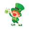 St. Patrick`s Day Happy Leprechaun Holding Beer.