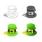 St. Patrick`s day hat with clover and golden coins in different style