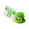 St. Patrick`s day hat with clover and golden coins near calendar 17 march isometric