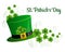 St. Patrick\\\'s Day illustration, leprechaun hat decorated with clover leaves. Postcard, poster, holiday banner