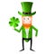 St. Patrick`s Day illustration - Leprechaun holding clover