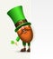 St. Patrick s Day Irish gnome with a blank signboard. Vector Leprechaun illustration for banner, decor, or invitation to