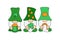 St. Patrick`s Day Irish gnomes with beer mug, clover, horseshoe. Cartoon vector Leprechaun illustration for cards, decor, shirt de