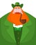 St. Patrick`s Day Leprechaun with red beard and pipe. Green hat.