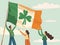 St. Patrick\\\'s Day Parade Illustration with Irish Flags