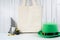 St Patrick's Day product mockup with farmhouse theme on white wood background.