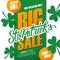 St. Patrick`s Day Sale special offer banner with hand lettering text design for commerce, business, promotion and advertising.