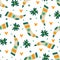 St. Patrick's Day seamless vector pattern. Festive socks, clover leaves and hearts for good luck. Irish holiday