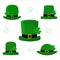 St.Patrick s Day. Set of five different green caps leprechaun with clover. Cartoon style, flat design. Vector