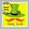 St Patrick`s Day stamps. Postage stamps for letters. Patrick`s stickers. Good luck. Hand drawn vector lettering with green hat a